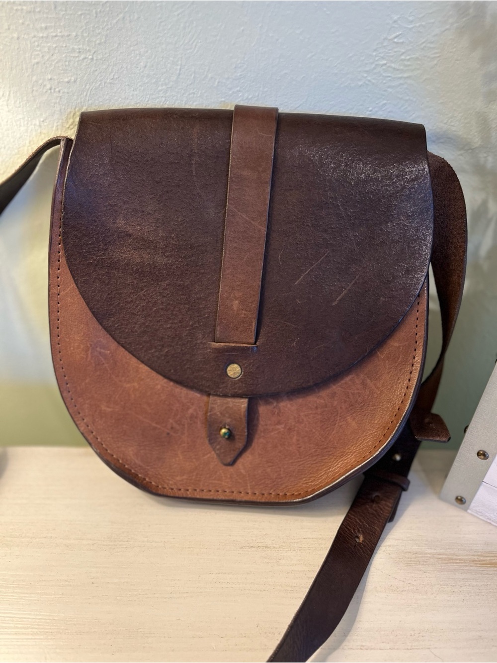 Tribe Alive Leather 2-Toned Saddle Bag Brown/Tan
